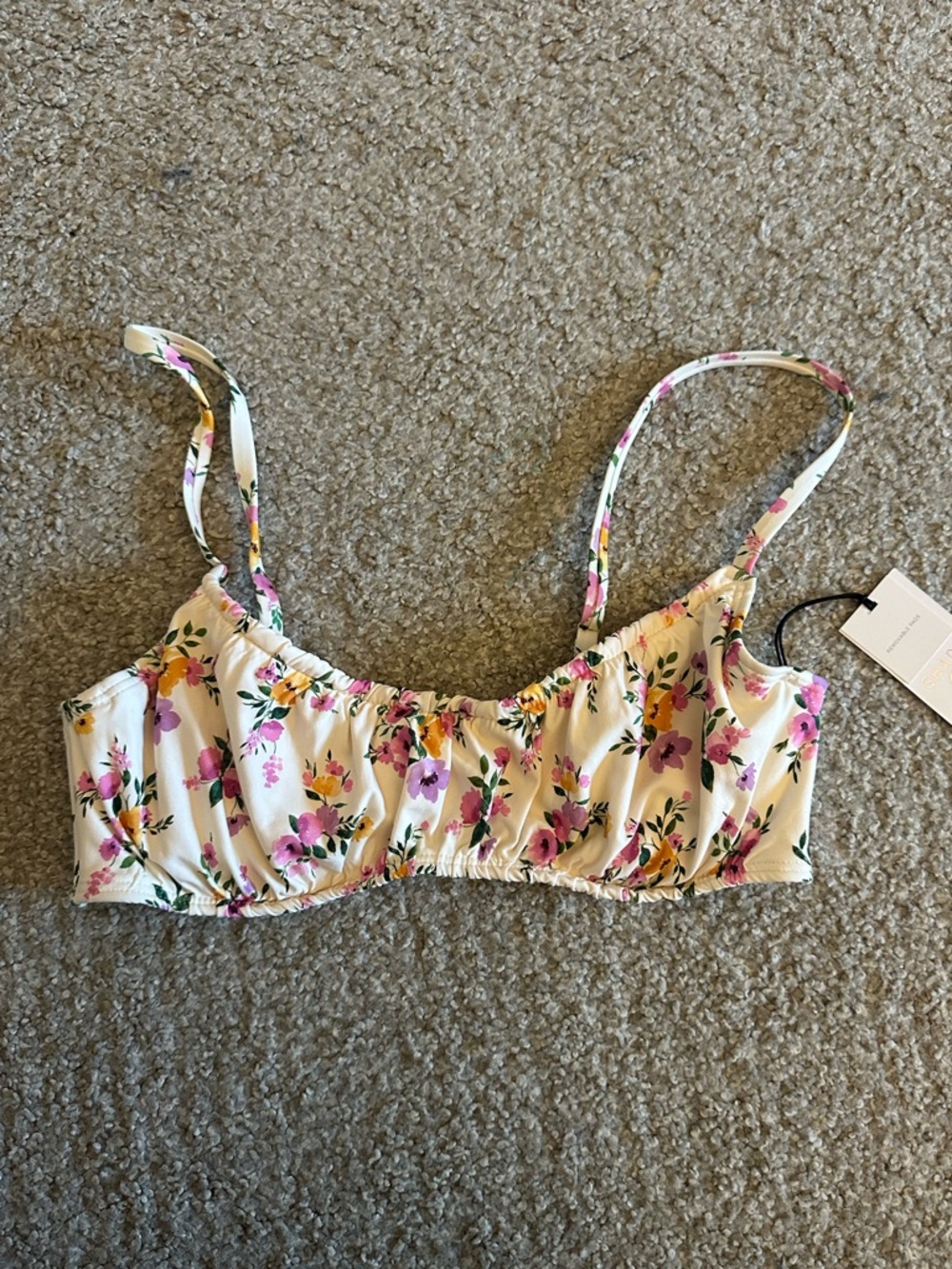 Shade & Shore Cream Bralette with Pink & Green Floral Print